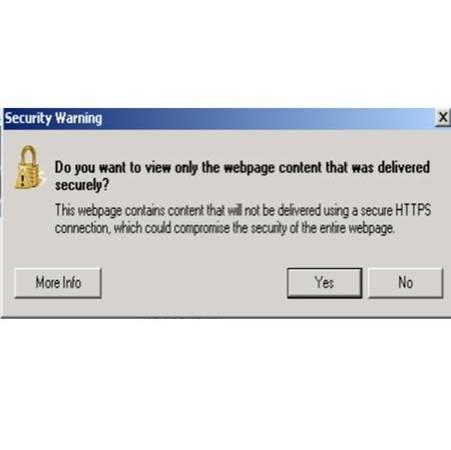 08-020-17 REV. A -6-16. If a security message appears Do you want to view only the web page content that was delivered securely? See (Fig. 5). Press No to continue. Fig.