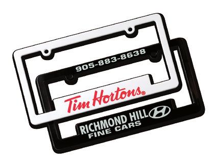 10153 License plate frame Plastic : Specify black or white Dimensions : 12 5 / 16" X 6 7 / 16" Ad space : 5 7 / 8" X 1 / 2" (top) 11 1 / 4"
