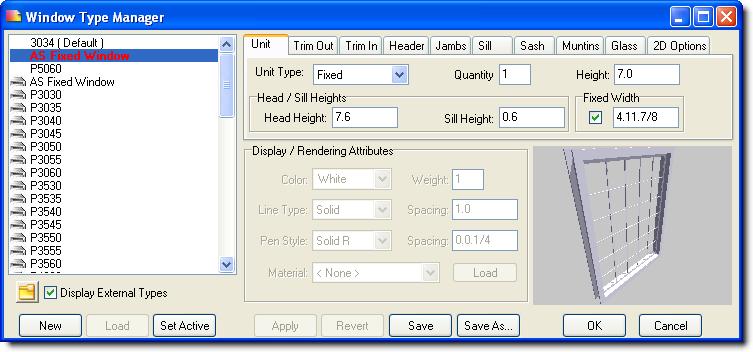 9. Change Height to 7.0, change Head Height to 7.6, and press [Tab] to move to the next field on the panel. Notice that Sill Height automatically changes to 0.