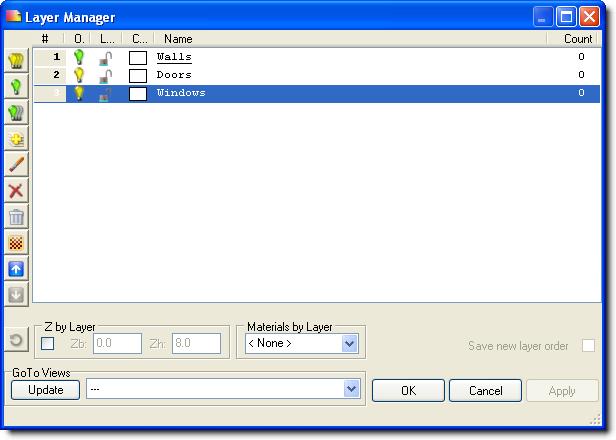 Figure 4 Layer Manager 8. Click on OK when your Layer Manager looks like this example. Save your settings: Select Save from the File pull-down menu. Or press [Ctrl] + [S].