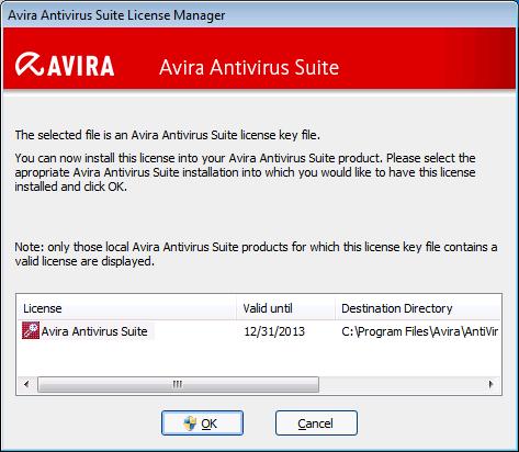 Product information Avira Antivirus Suite License Manager You can install the license by selecting the license file in your file manager or in the activation email with a double click and following