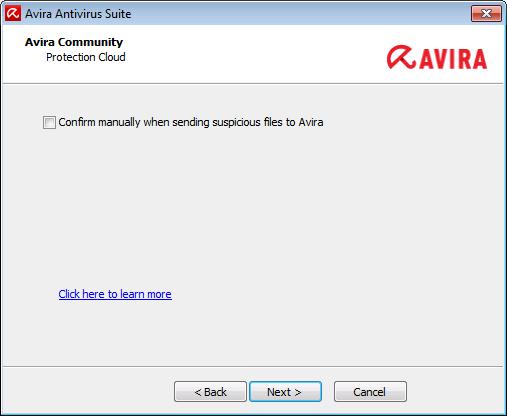 Installation and uninstallation For Avira Antivirus Suite to ask for confirmation each time, enable the option Confirm manually when sending suspicious files to Avira. 3.6.