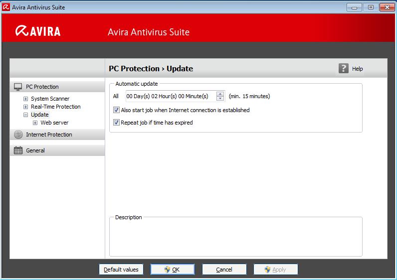 Overview of Avira Antivirus Suite The Configuration opens a dialog box: You can save your configuration settings via the OK or Apply buttons, delete your settings by clicking the Cancel button or