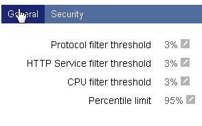 Figure 4-41 Settings Window General The general tab allows the user to change the following thresholds: Protocol filter threshold: The protocols displayed on the Bandwidth graphs