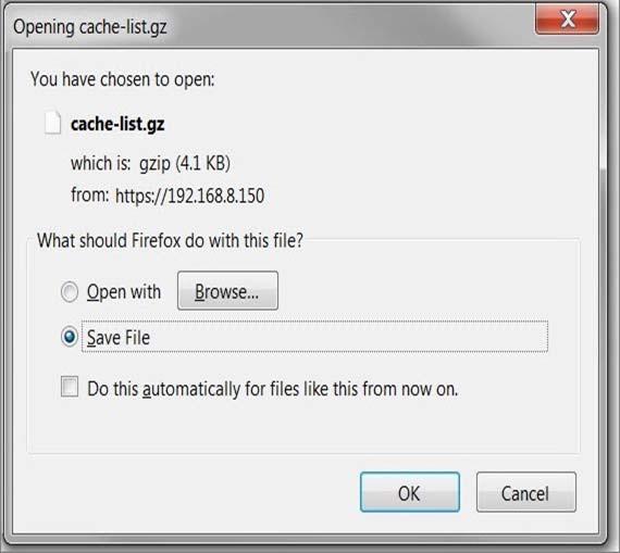 Cache Lists Chapter 5 Maintenance Menu Figure 5-6 Cache Lists Window Step 3 After the cache list file is generated, the Export Cache List popup window appears.