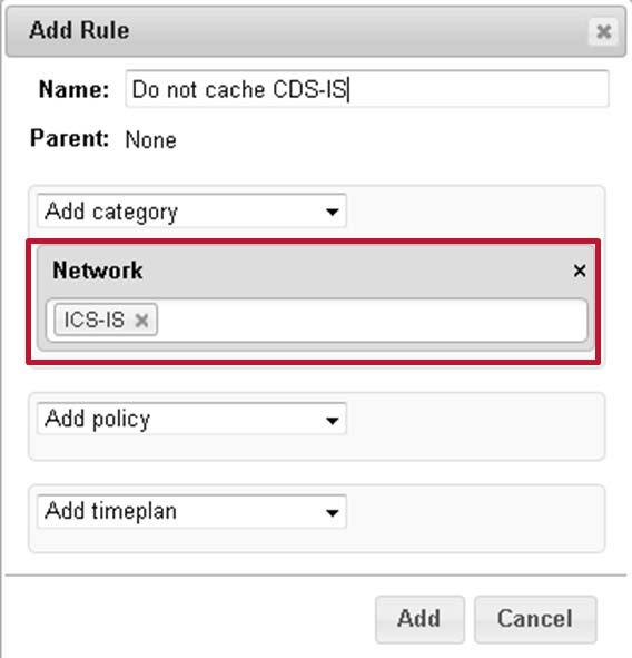 From the Add Category drop-down list choose Network. You choose Network because that is the type of category that the ICS-IS category is.