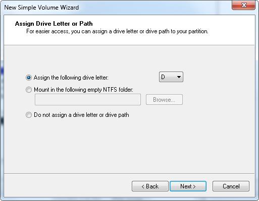 4. On New Volume Wizard window, make sure you assign the desired drive letter and give a proper label name to this volume. 5.