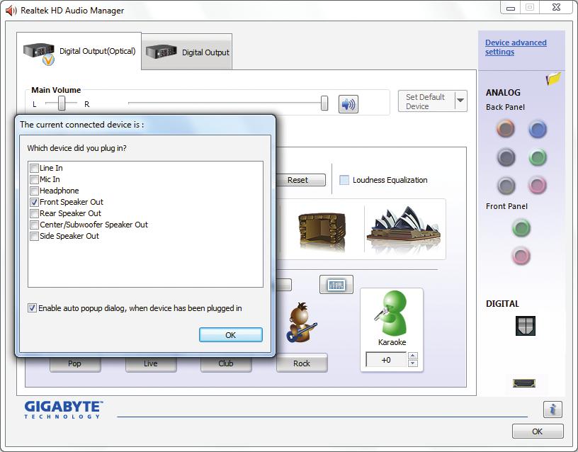 Step 2: Connect an audio device to an audio jack. The The current connected device is dialog box appears.