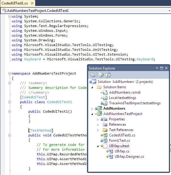 Visual Studio 2010 Test Types The following screenshot shows the coded UI test with the default files created for the test: Load Test Load Testing is a method of testing used to identify the