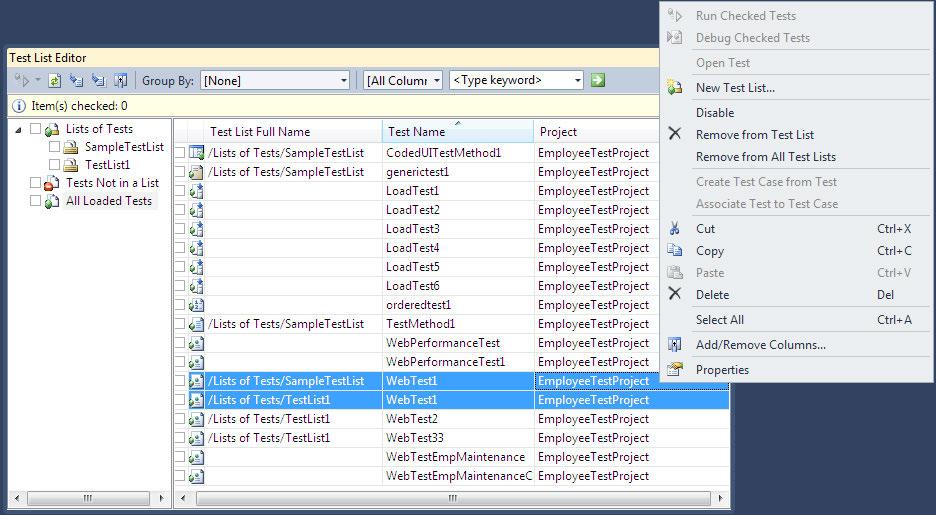 Managing and Configuring Test To add the tests to the list, select the tests from the list under Tests Not in a List, which are not yet added to any list.