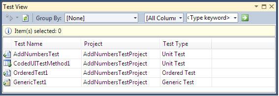 Chapter 1 The Test View window has its own toolbar for the multiple operations that can be performed on the list.
