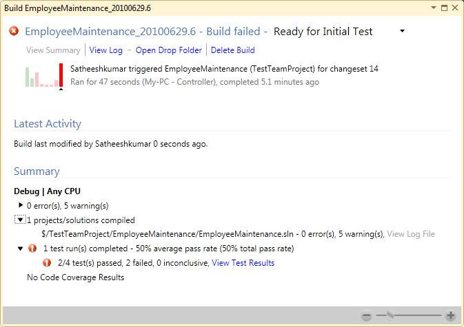 Chapter 11 Build Report and Test Result Select the build definition from Team Explorer and Queue new build for the selected build definition.