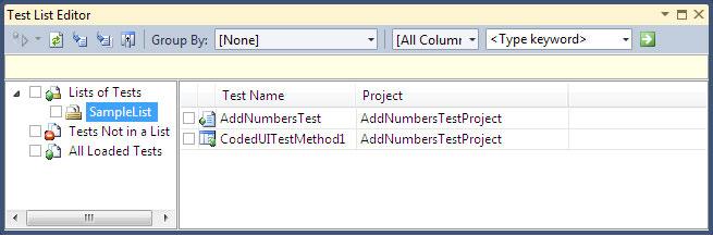 Visual Studio 2010 Test Types The toolbar in the Test List Editor window has the same features as we saw in the Test View window.