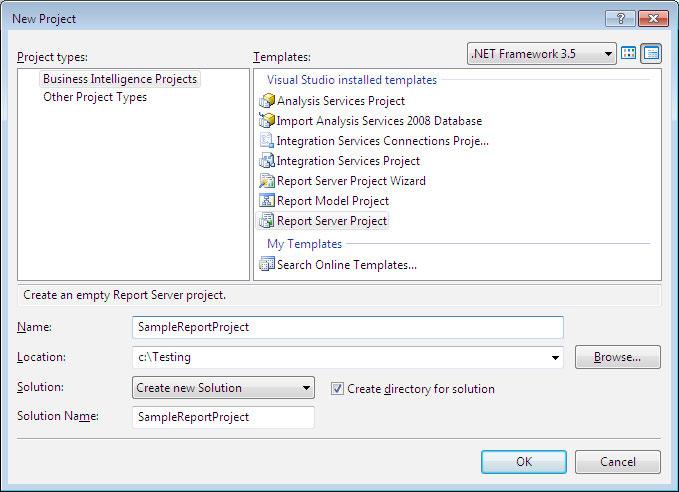 Reporting Report server project The Business Intelligence Projects contain the template for creating the Report Server project using the data source.