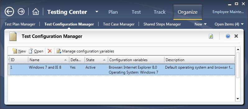 Chapter 13 The second tab, Test Configuration Manager, is for managing and modifying the configurations.