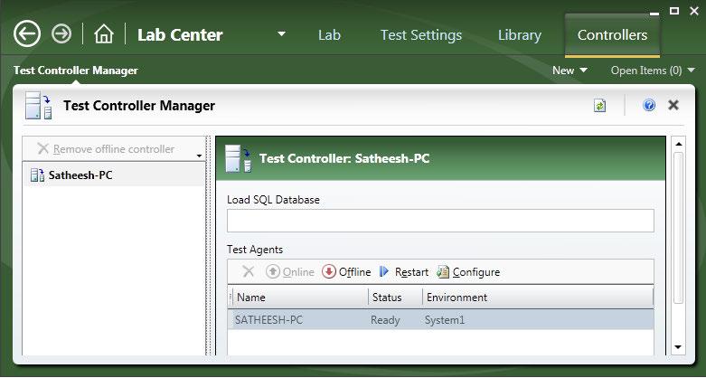 Chapter 13 You can configure and monitor the test controller and any registered test agent using the Test Controller Manager in the Lab Center.