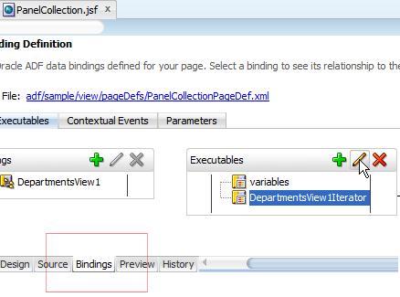 To change the default sorting to sort the table data by the DepartmentName attribute, you select the Binding
