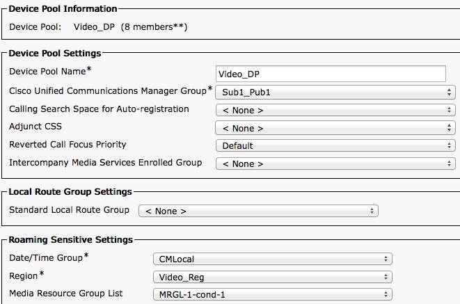 Procedure 2 Configure device pool in CUCM for video and add the video region Step 1. Step 2. Navigate to System > Device Pool and click Add New.