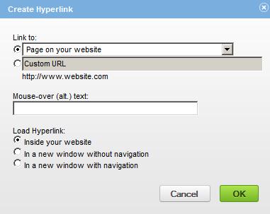 Select the page on your website or URL to link to the image; enter any alt text desired; select how the hyperlink will load. 7.