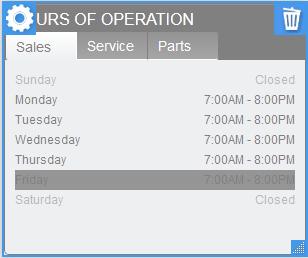 Configuring Widgets (continued) Hours of Operation Widget 1.