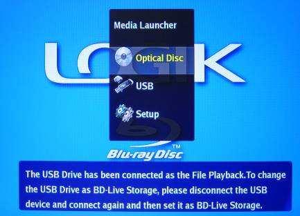 Media File Playback via USB The connected USB device can be set as BD Live Storage or the source of media file playbacks.