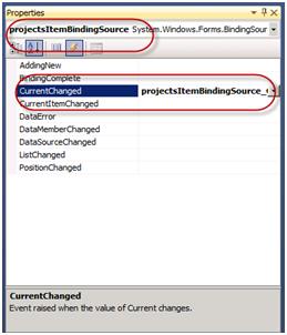 In the CurrentChanged event, select projectsitembindingsource_currentchanged. Figure 10 Bind the CurrentChanged event to the event handler 29.