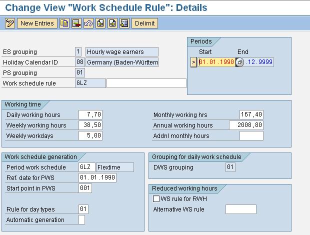 Ch 3 Handling Calendars 24 Figure 16: Customizing of Work Schedule Rule at HR Time Management The Period Work Schedule defines the sequence of Daily Work Schedule on any workday.
