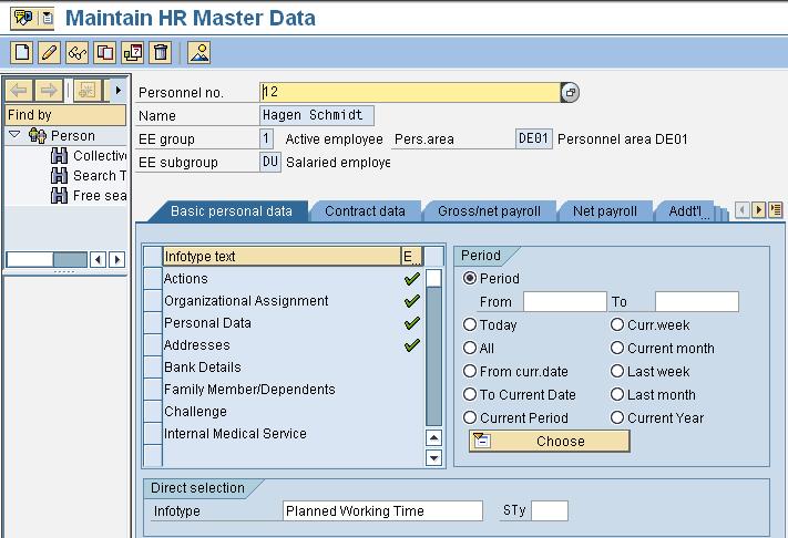 Figure 22: HCM Master Data HCM infotype 0007 Planned working time In addition, each engineer will have his own calendar in Field Scheduling, which will refer to the base