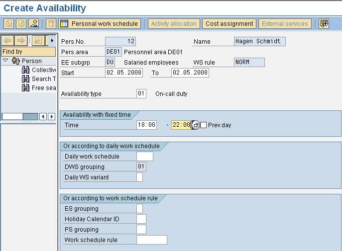 Ch 3 Handling Calendars 31 Figure 24: HCM Master Data HCM infotype 2004 Availability SAP S/4HANA PI Adaptor for Click Field Service Edge supports the availability of individual times maintained as a