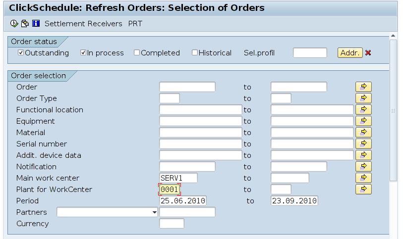 The report /WSOPT/C_ORDER_DOWNLOAD offers a standard selection screen for selecting FSE relevant orders.