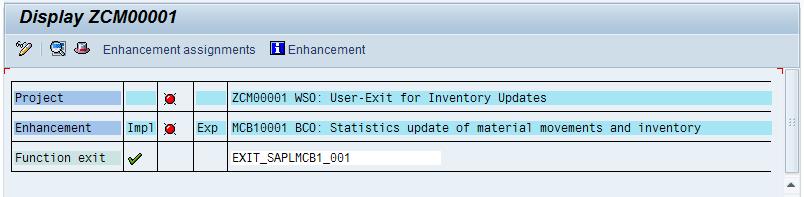Figure 57: Example of the Implementation of SAP enhancement MCB10001 Include /WSOPT/ZXMCBU01 is provided to be included in the enhancement function module EXIT_SAPLMCB1_001.