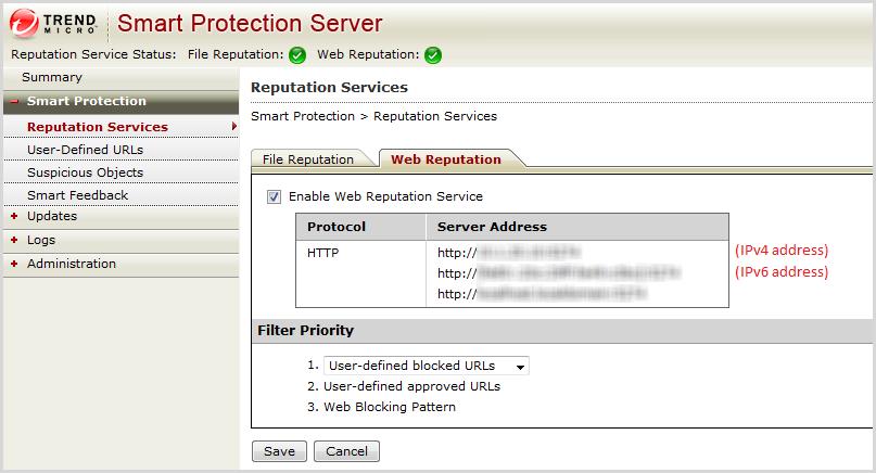 Trend Micro Smart Protection Server 3.3 Administrator's Guide 3. (Optional) Specify the priority of the user-defined approved and blocked URLs when filtering URLs.