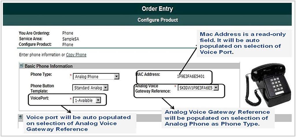 Figure 3. Provisioning Analog Phones On ordering an analog phone, first the analog voice gateway will be selected.