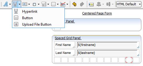 Add one more row and create a button. Choose button Use Save as button text. In the action field we can choose what will be done when the button is clicked.