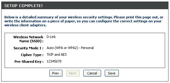 Chapter 3 - Setup The new Pre-Shared Key and WPA wireless security settings are displayed in the Setup Complete! menu.