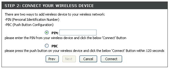 In the next menu it is necessary to enter a PIN code that is generated by the wireless client.