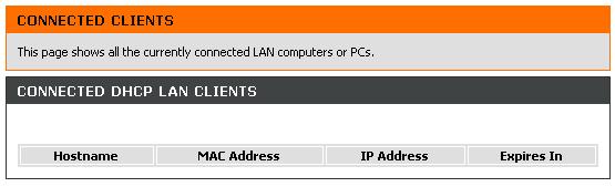 Chapter 6 - Status Connected Clients The Connected LAN Clients list displays active