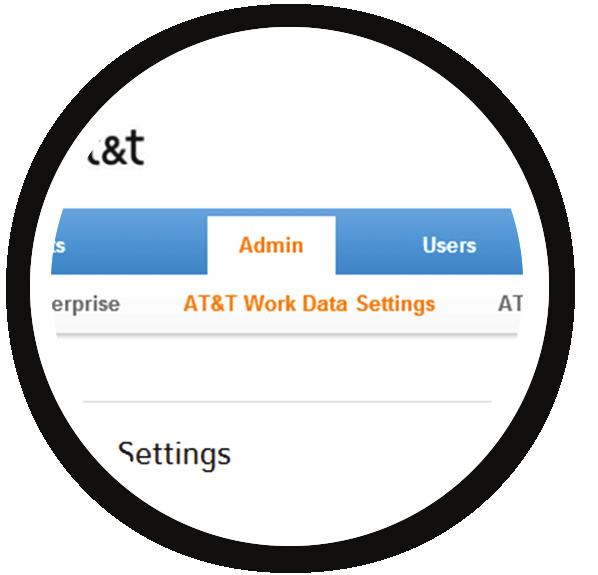 Establishing New Device Default Plans (Optional) Navigate to the Admin tab, select AT&T Work Data Settings.