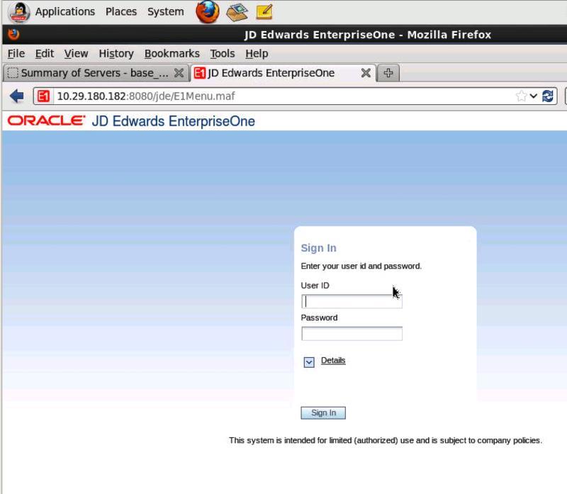 Log in to the JD Edwards EnterpriseOne servers with username jde and password jde (Figure 14)
