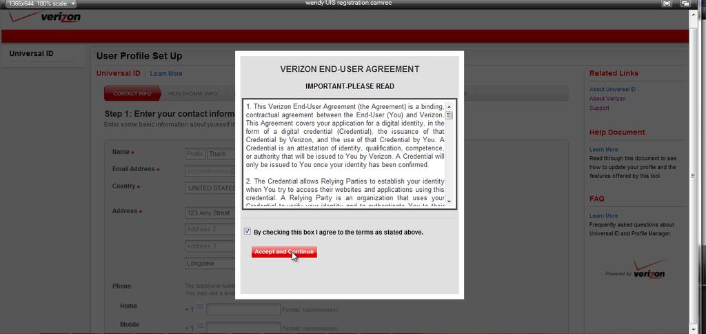 21 CONTACT INFORMATION Review the Verizon End-User Agreement > 2.