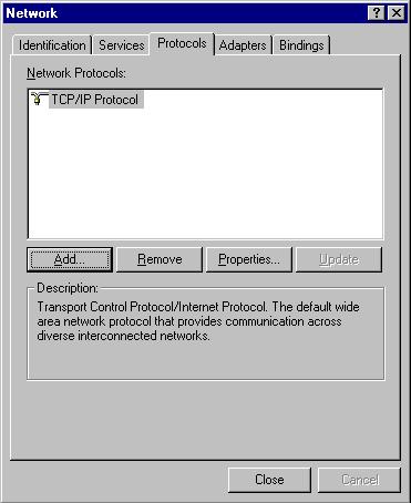 6. After clicking No, TCP/IP should appear under the protocols