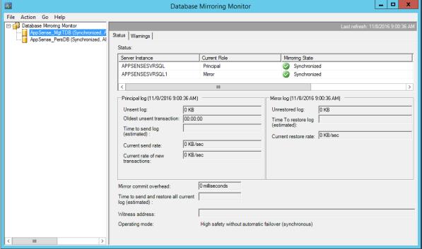 Database Mirroring was configured using Microsoft Best Practices.