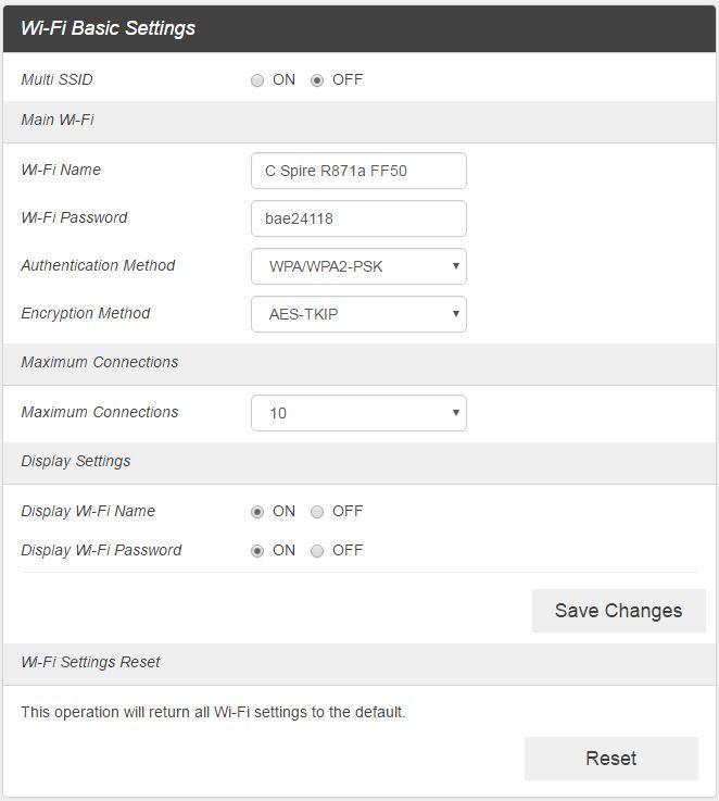 Settings Set your device options, including Wi-Fi, Mobile Network, Device and Advance Router. Wi-Fi Basic Settings Set the basic Wi-Fi settings for your device.