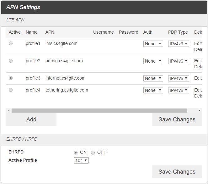 APN From the Web UI, click Settings > Mobile Network > APN. The default APN parameters are shown in the following figure.