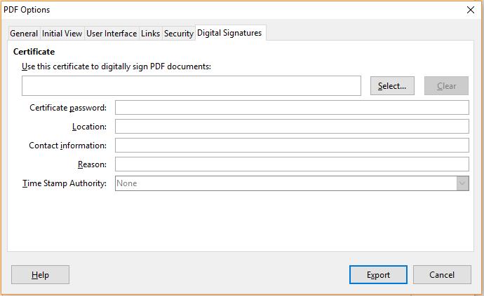 The signed PDF export uses the keys and X.509 certificates already stored in your default key store location or on a smartcard.