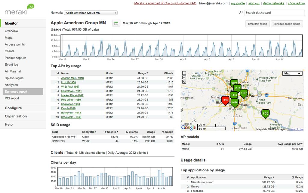 on-site IT The Meraki Dashboard makes it easy to manage the WiFi across all the restaurants, and we have the visibility