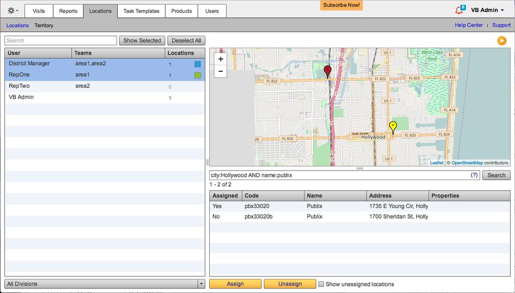 8. Assigning Territories On the Locations->Territory window, you can assign users to locations in bulk.