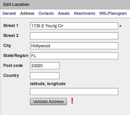 5. Validating Location Addresses Now that the new Locations are in your database, you need to validate the new addresses so they will have the correct GPS coordinates (latitude and longitude)