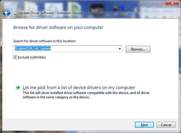 Appendix G - Installing Windows Drivers Select Browse my computer.. You will see the following dialog.