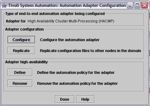 The dialog lets you perform the following tasks: 1. Configure the HACMP adapter. 2. Replicate the HACMP adapter configuration files to other nodes. 3.